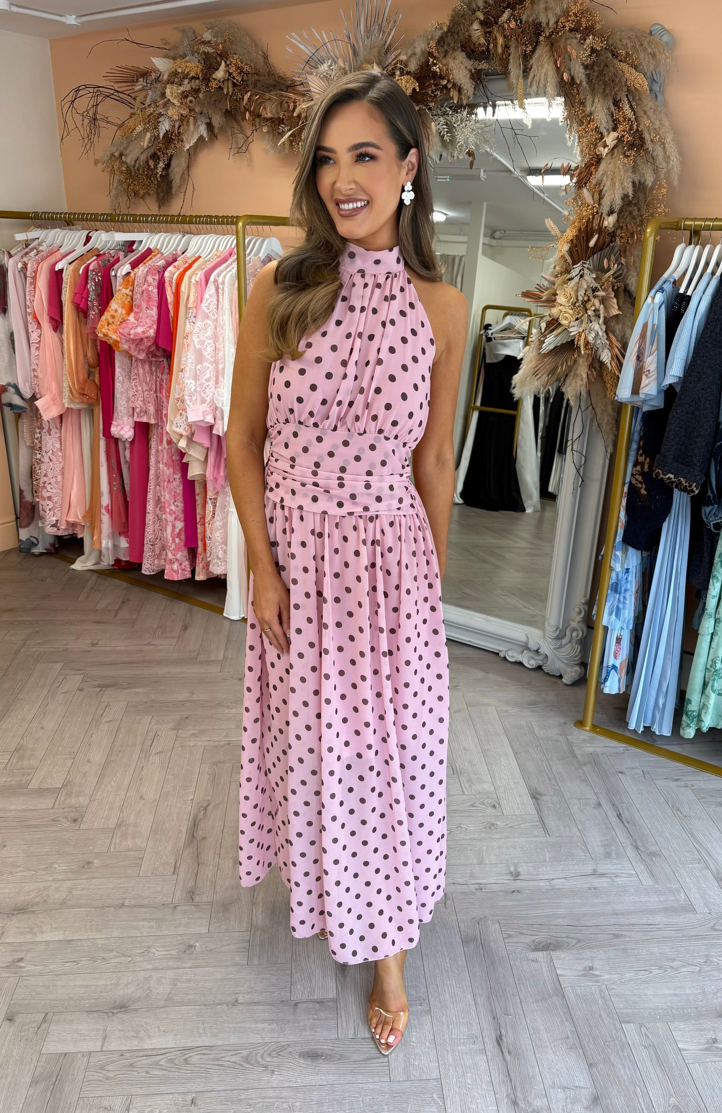 Pollie Polka Dot Dress Pink
