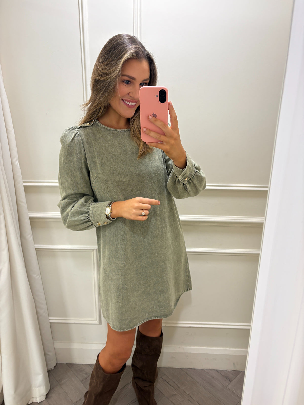 Nala Denim Dress Khaki