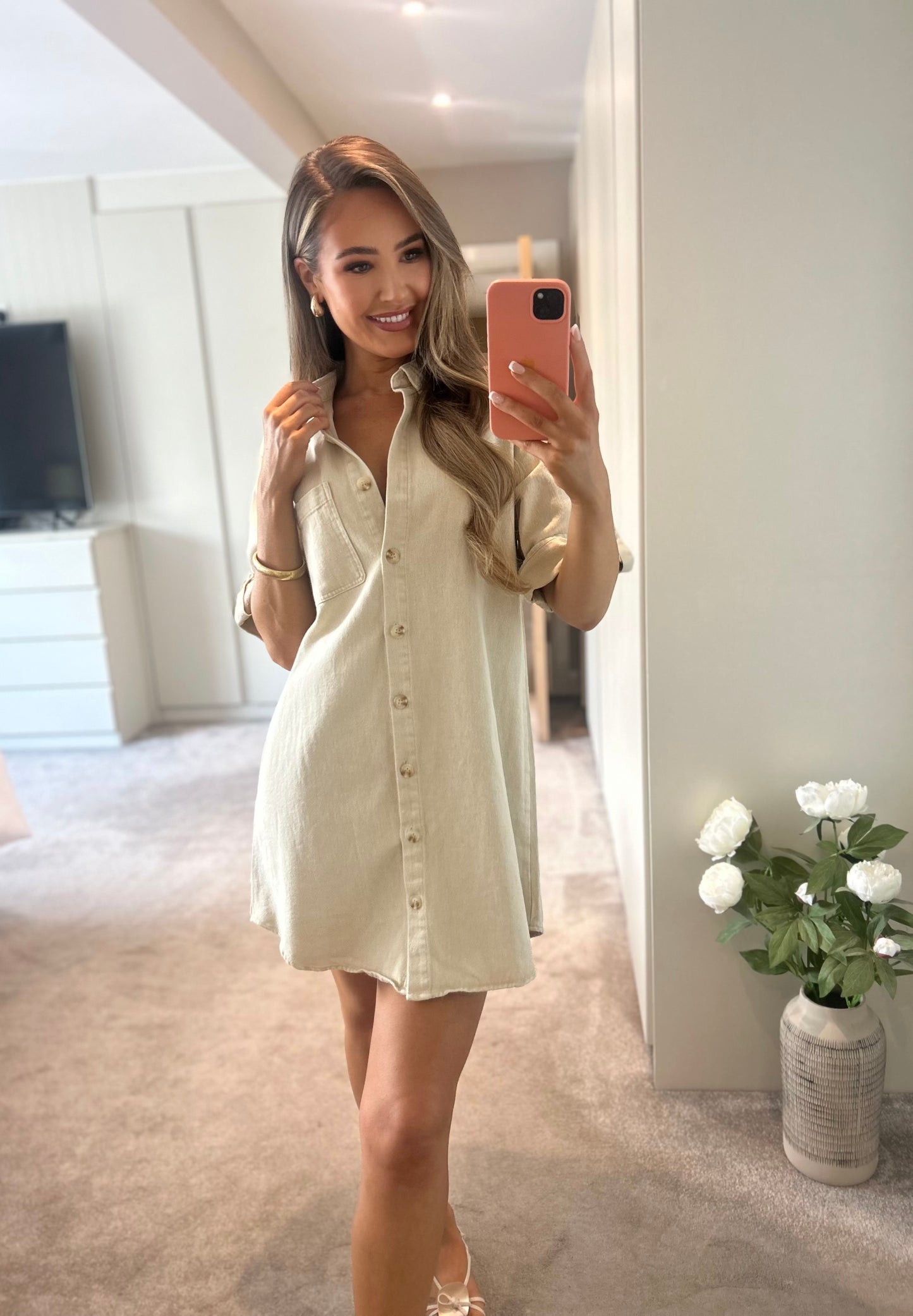 Laurel Denim Dress Beige