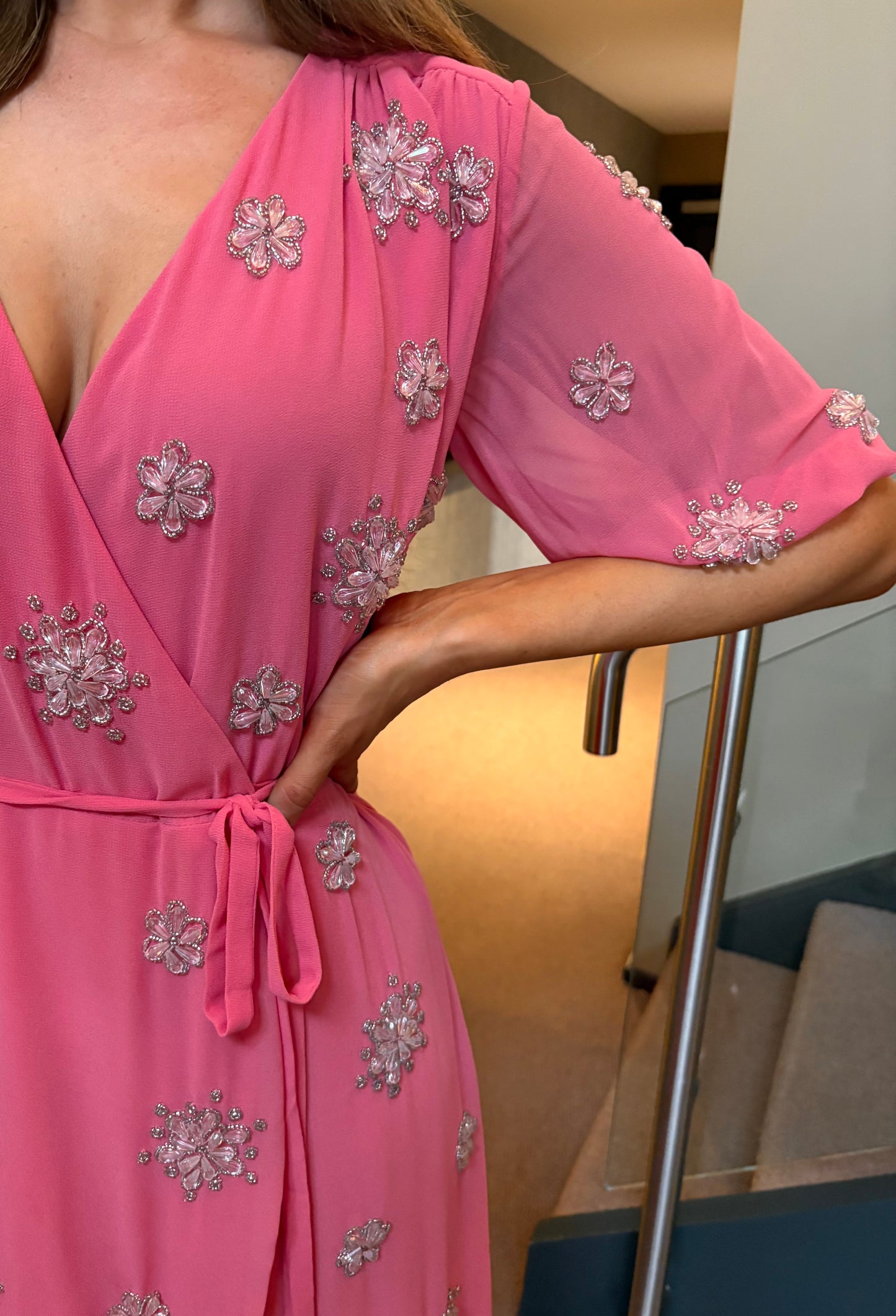 Elle Embellished Wrap Dress Pink