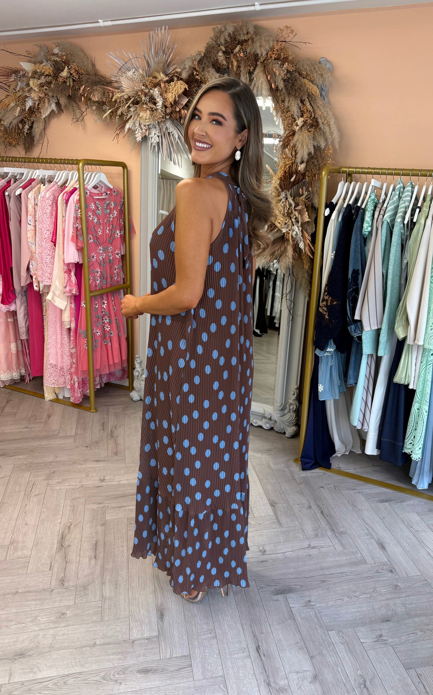 Dottie Polka Dot Dress Brown