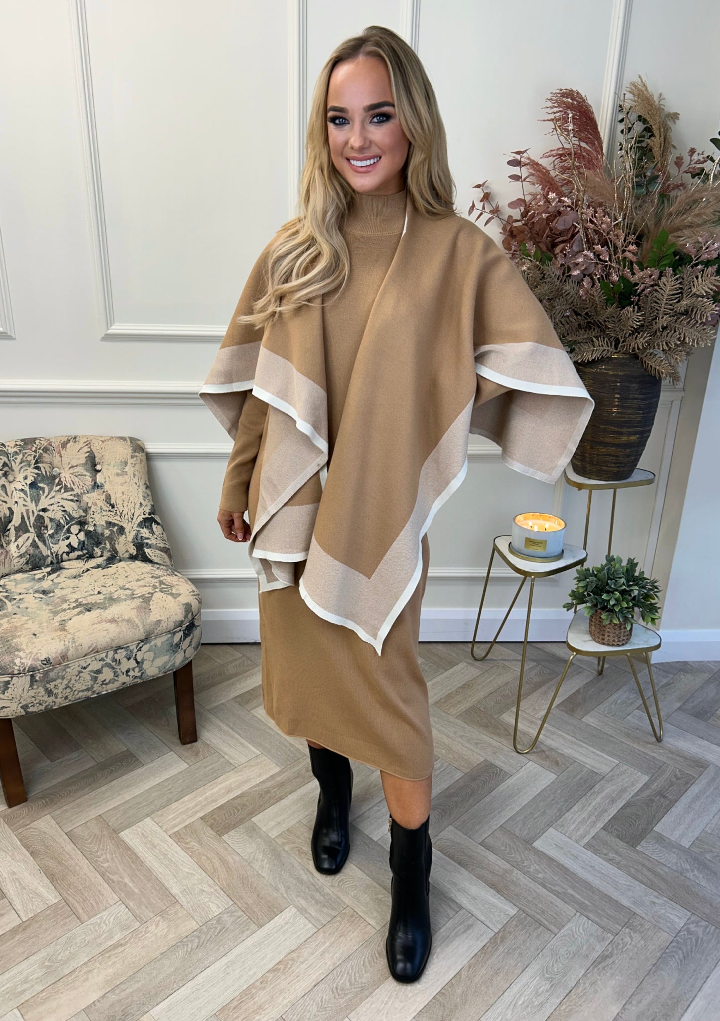 Avril Two Piece Dress and Shawl Camel