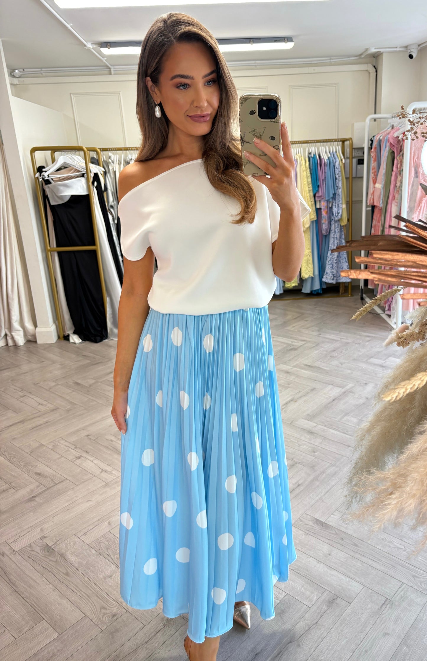 Connie Polka Dot Skirt Blue