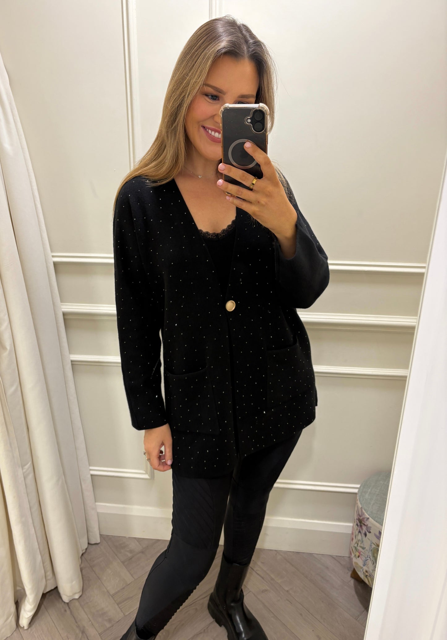 Rena Sparkle Knit Cardi Black