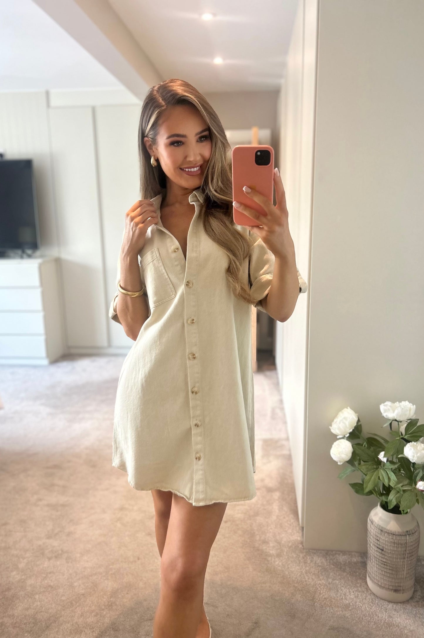Laurel Denim Dress Beige