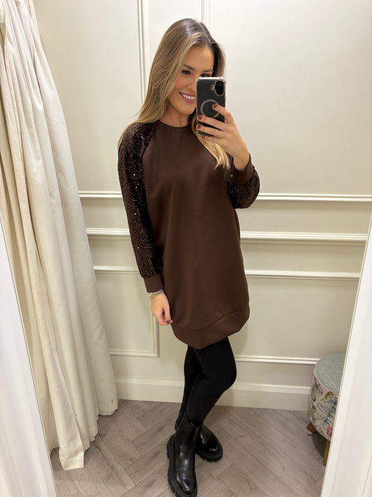 Rosie Sequin Longline Jumper Brown