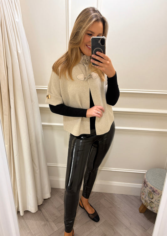Elsie Toggle Button Cape Knit Beige