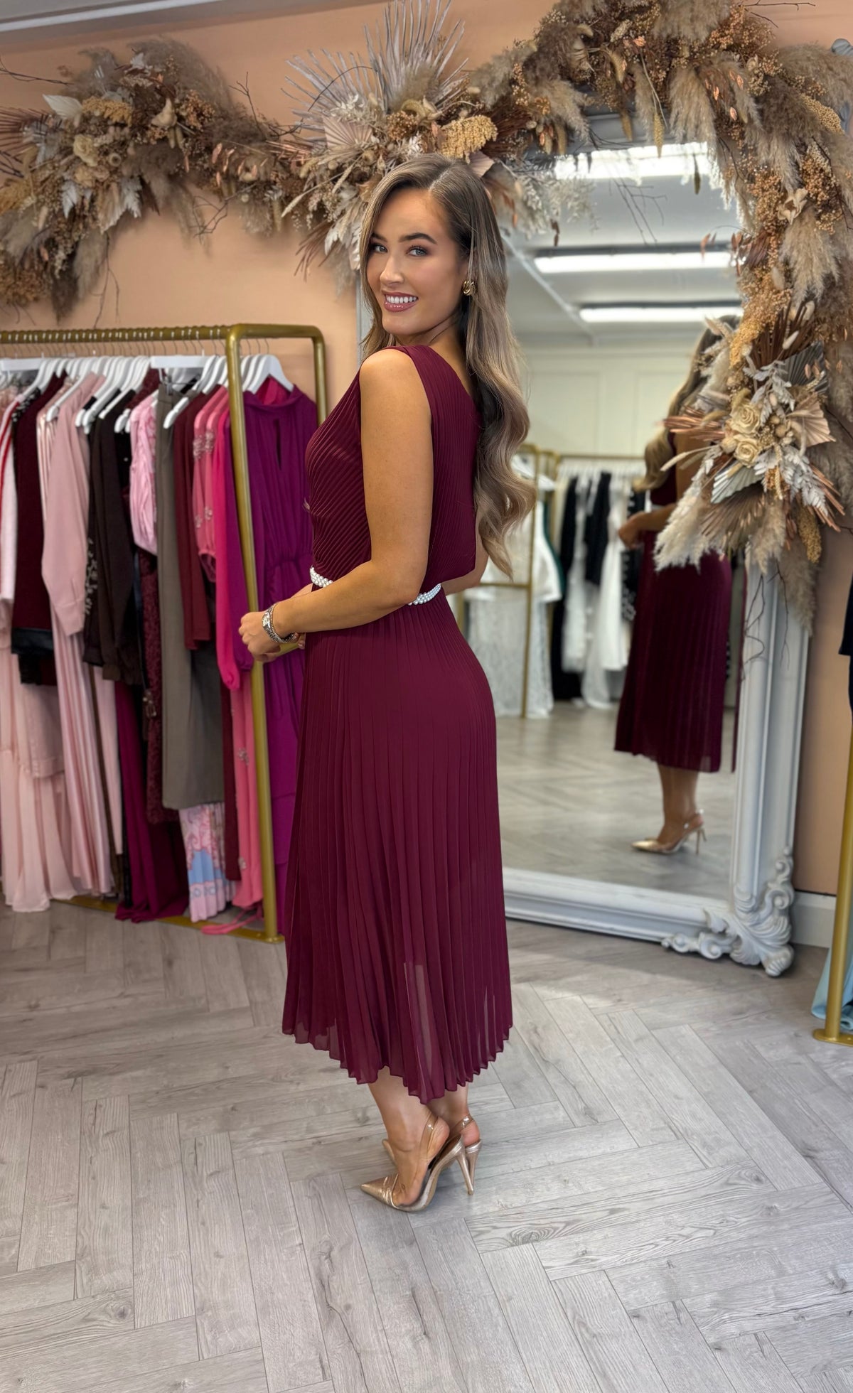 Amelia Dress Burgundy *Belt sold separately*