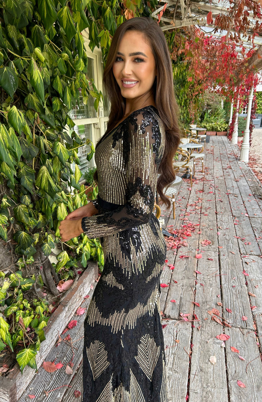 Hannah Gold & Black Sequin Gown