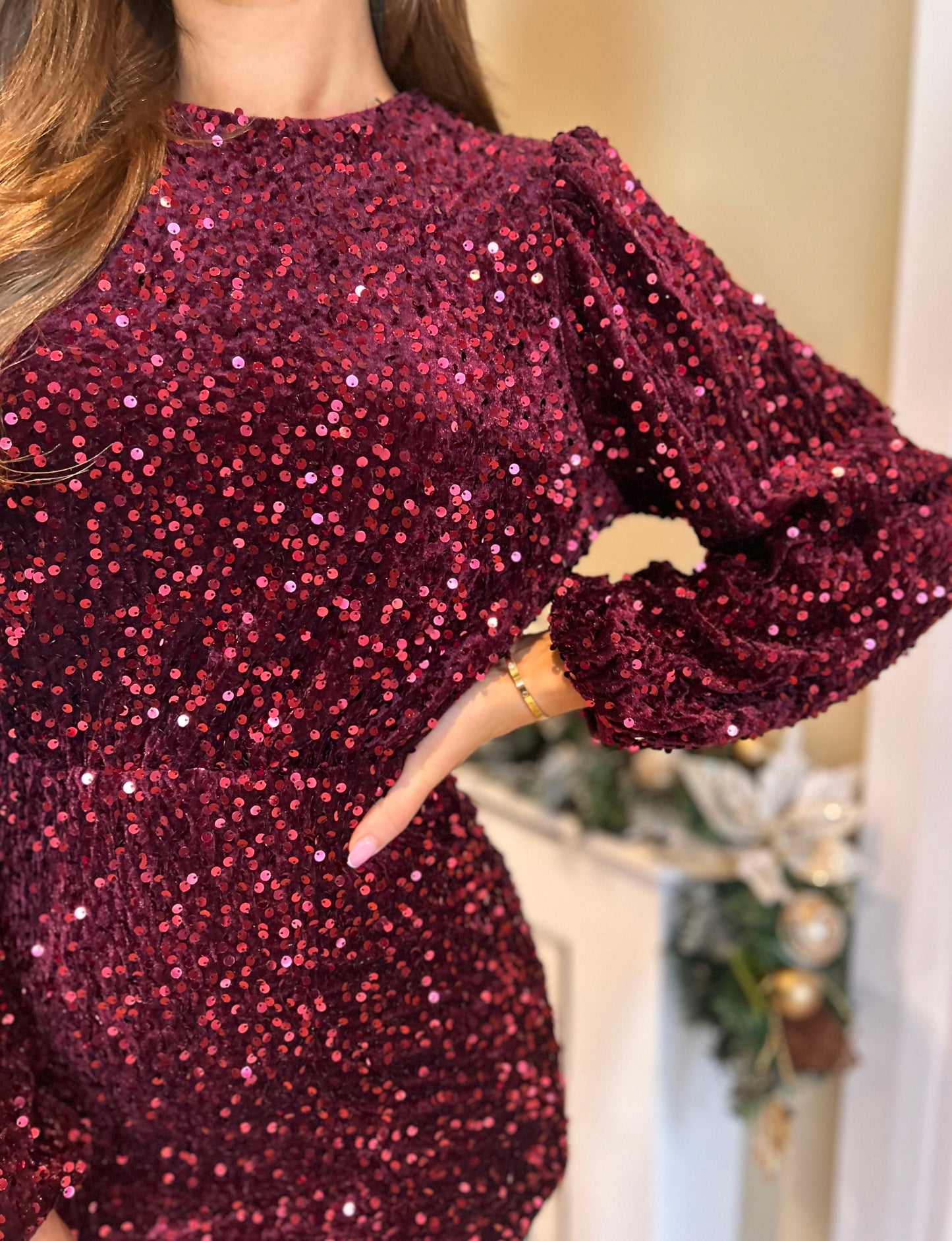 Xiana Sequin Top Wine