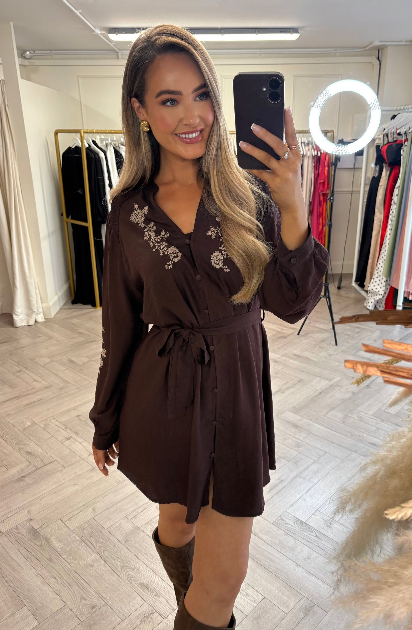 Farrah Belted Dress Brown