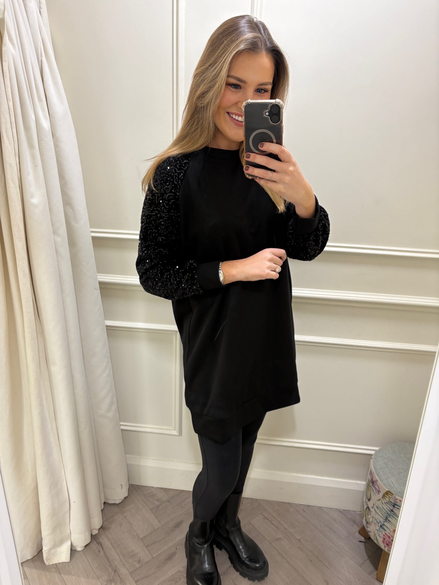 Rosie Sequin Longline Jumper Black