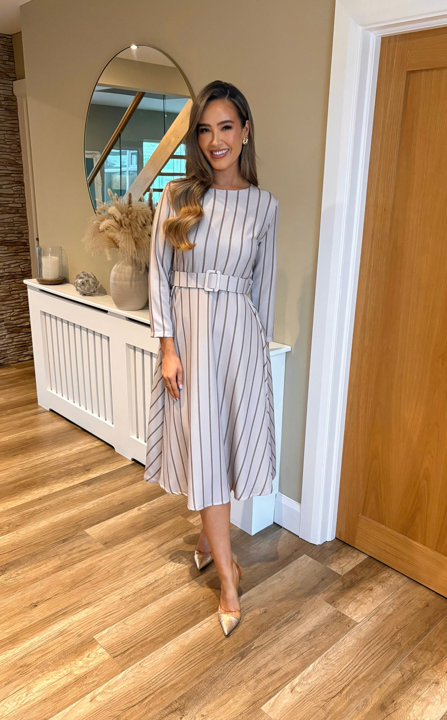 Sereena Striped Dress Beige