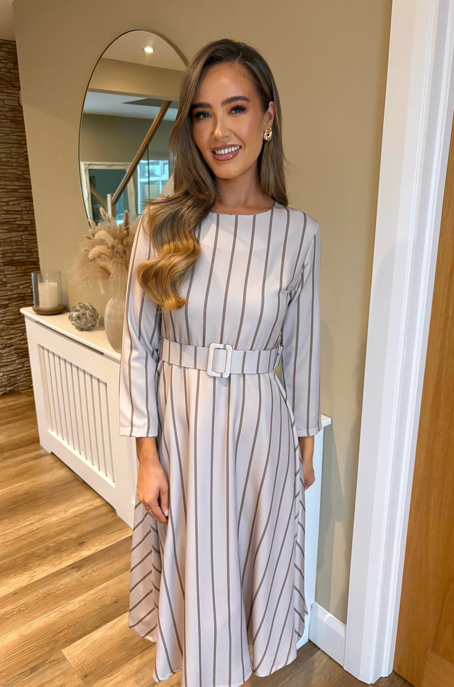 Sereena Striped Dress Beige