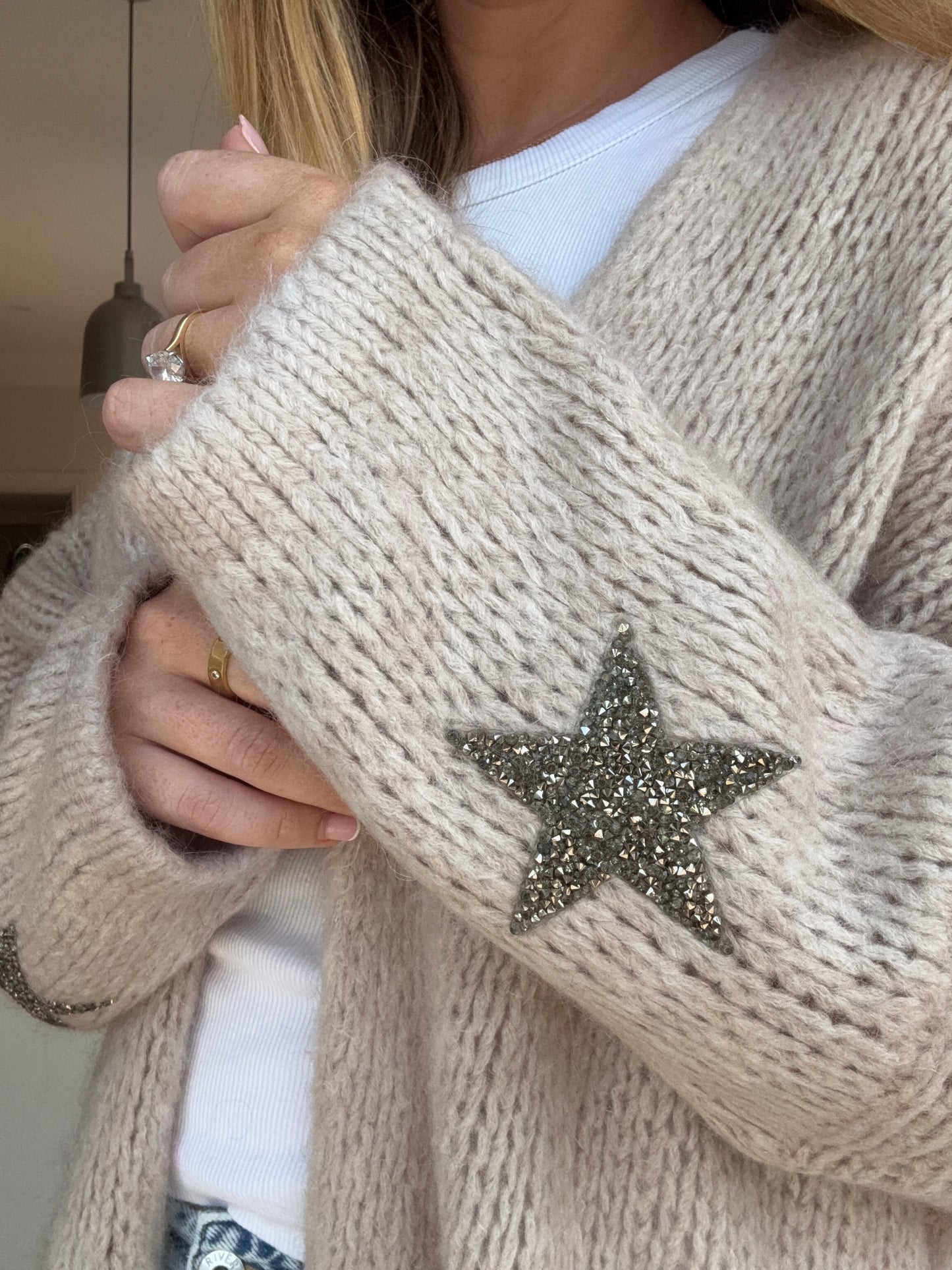 Maud Star Knit Cardi Beige