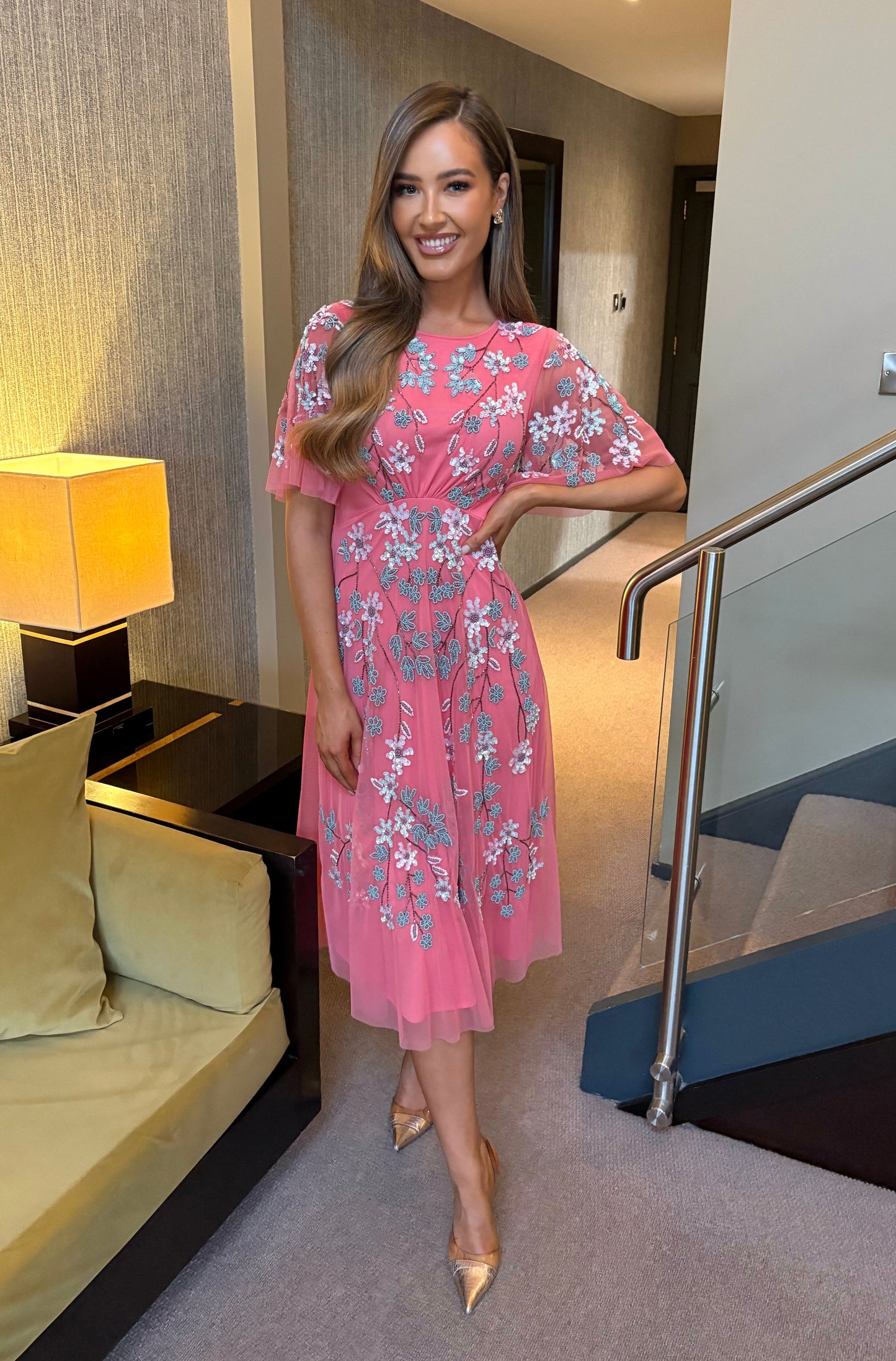 Mila Embellished Dress Coral