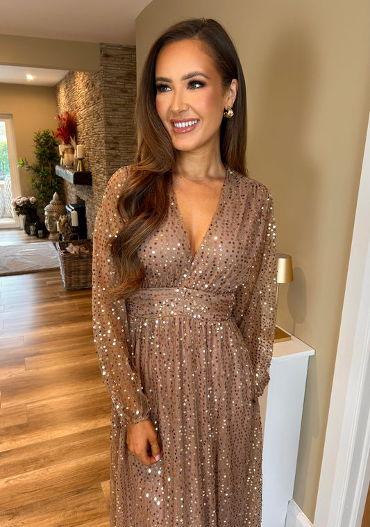 Allie Sequin Dress Gold