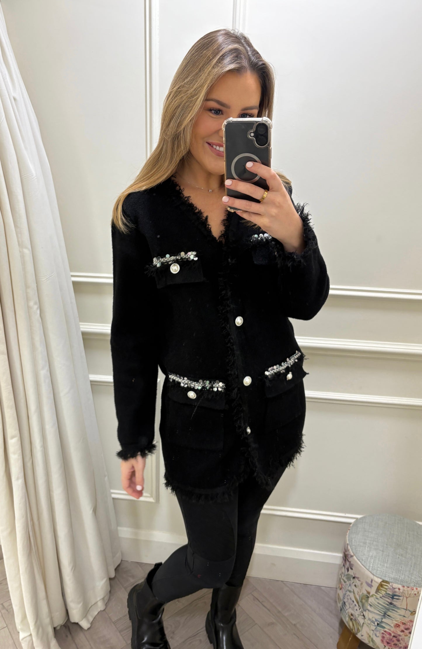 Luca Longline Cardigan Black