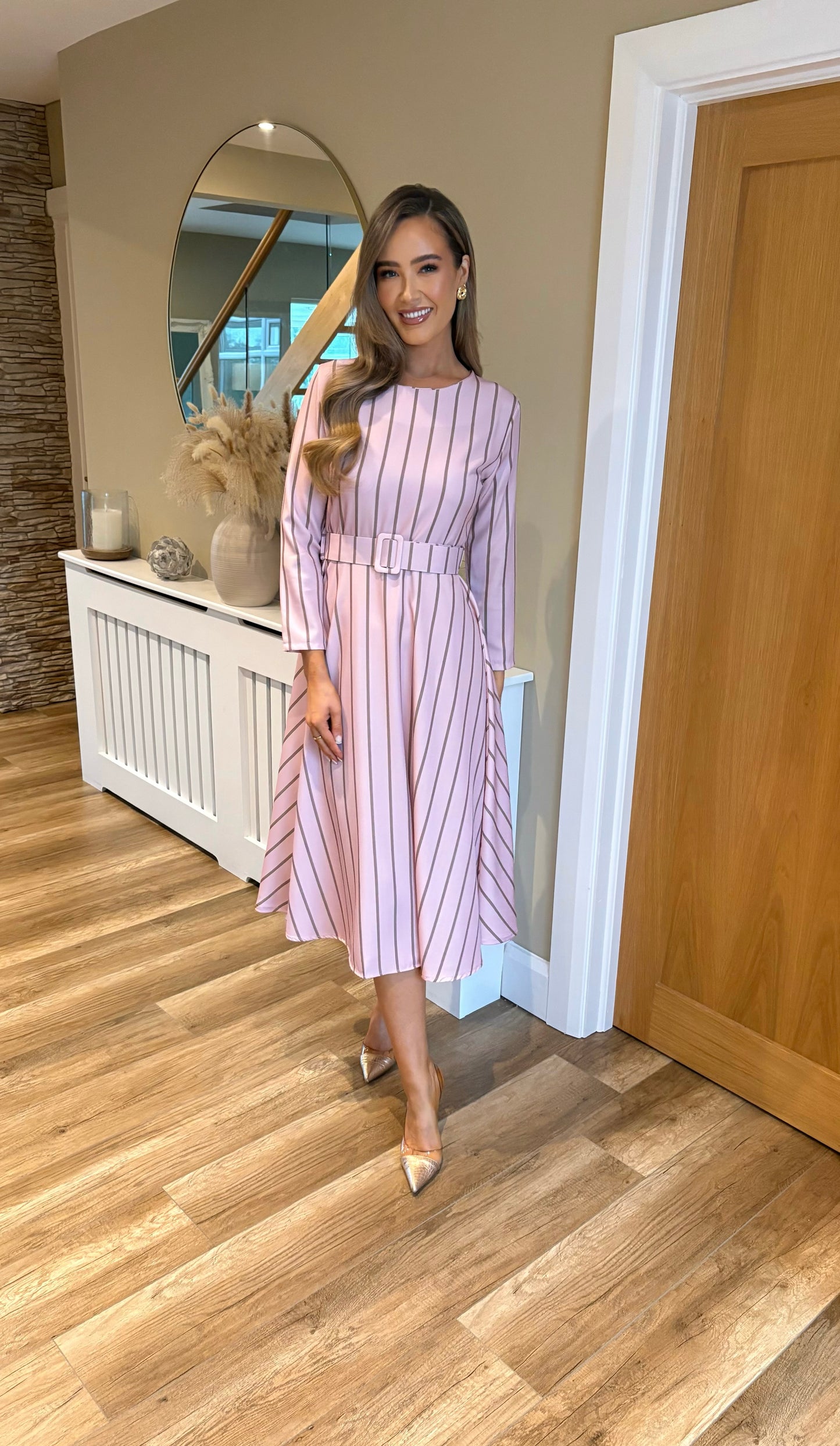 Sereena Striped Dress Pink
