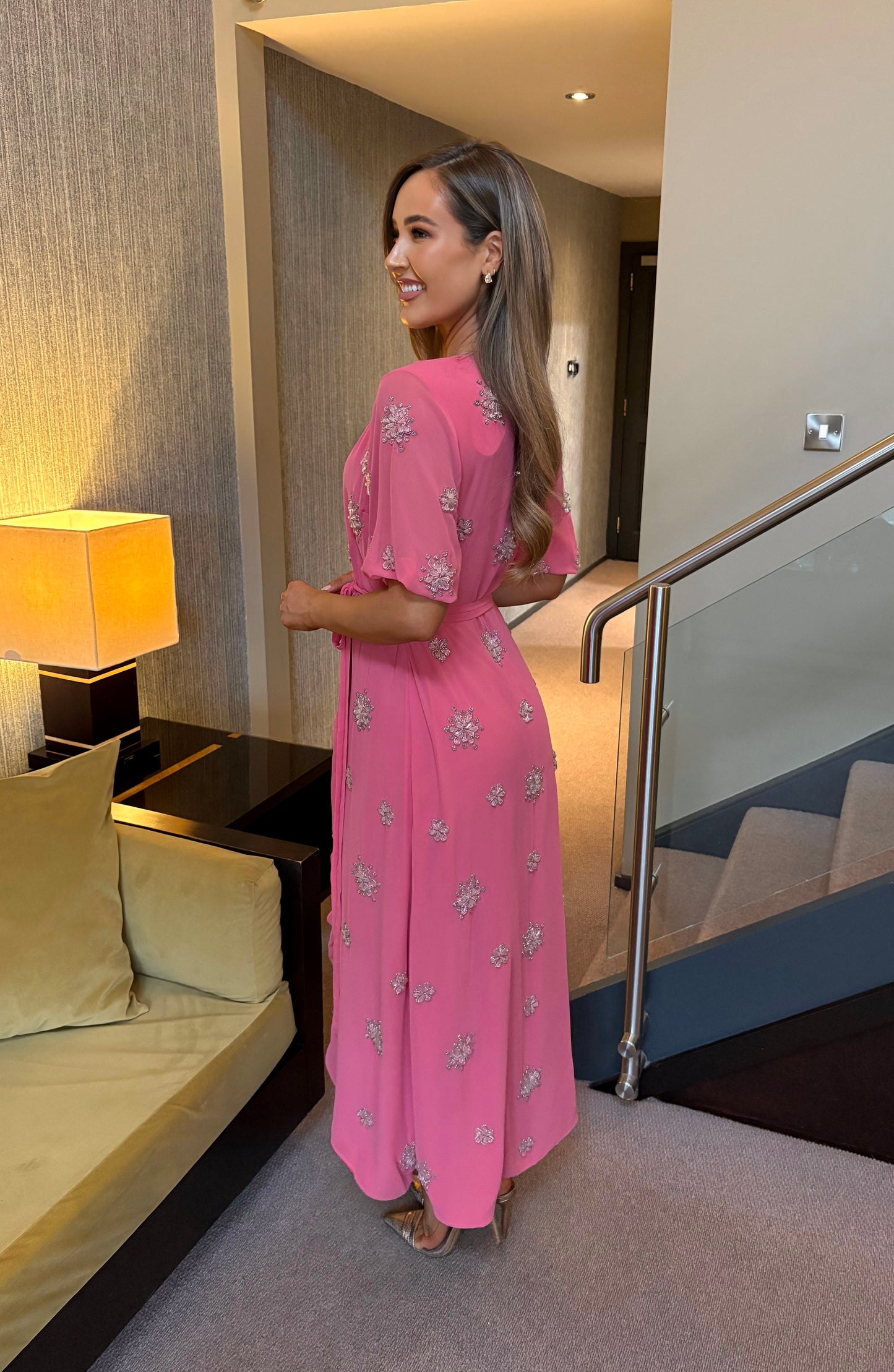 Elle Embellished Wrap Dress Pink