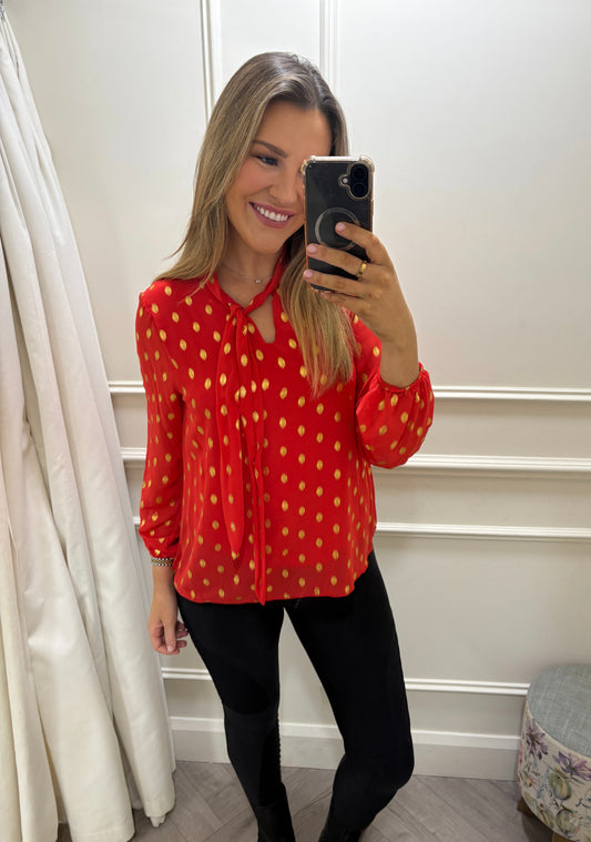 Everly Polka Dot Blouse Red