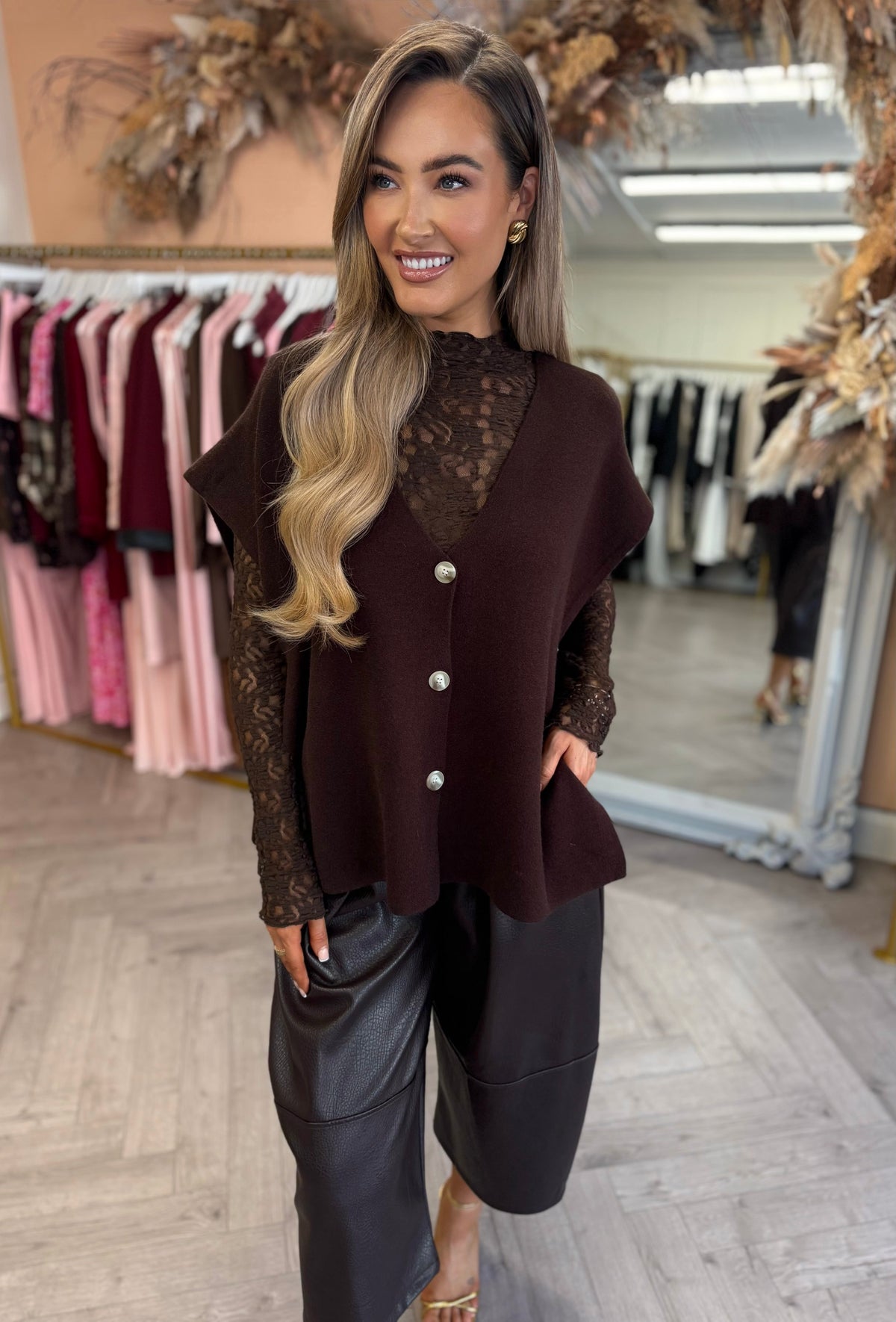 Donna Leatherette Trouser Chocolate Brown