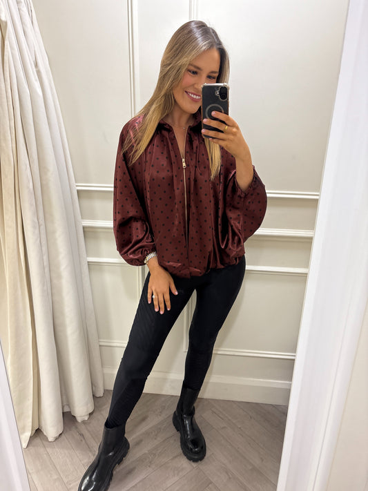 Indie Polka Dot Jacket Burgundy