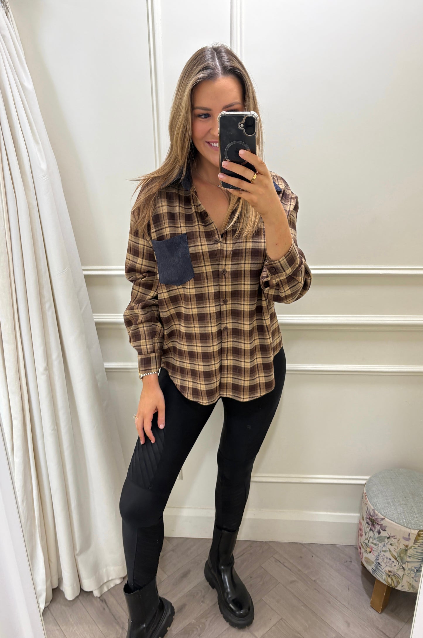 Amelia Checked Shirt Brown