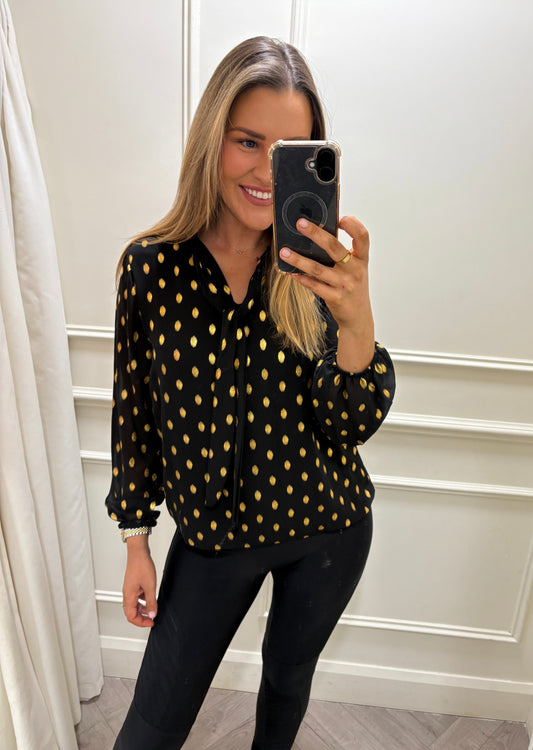 Everly Polka Dot Blouse Black