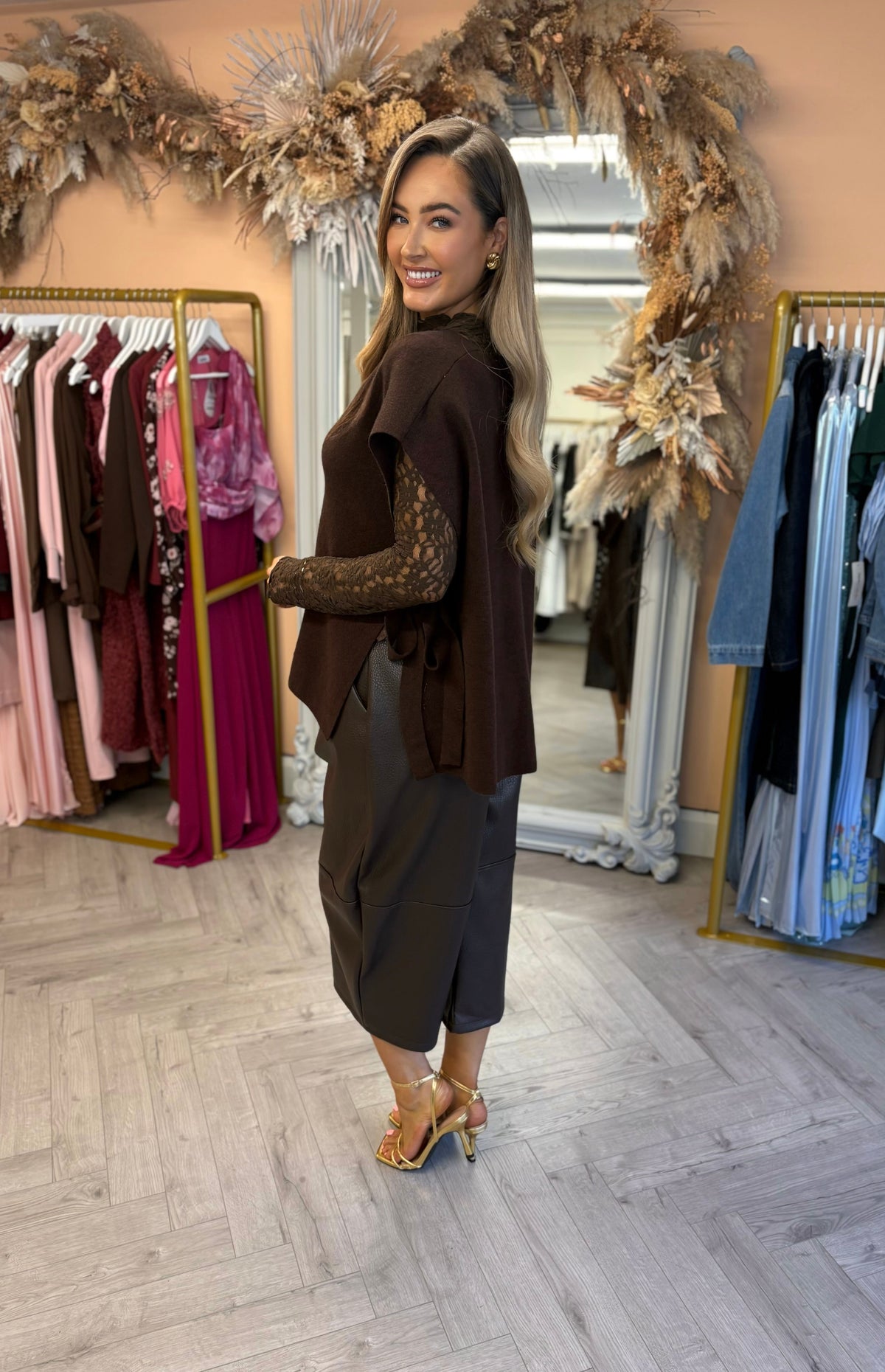 Donna Leatherette Trouser Chocolate Brown