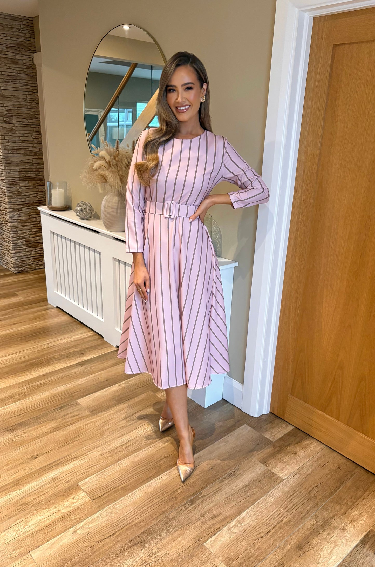 Sereena Striped Dress Pink