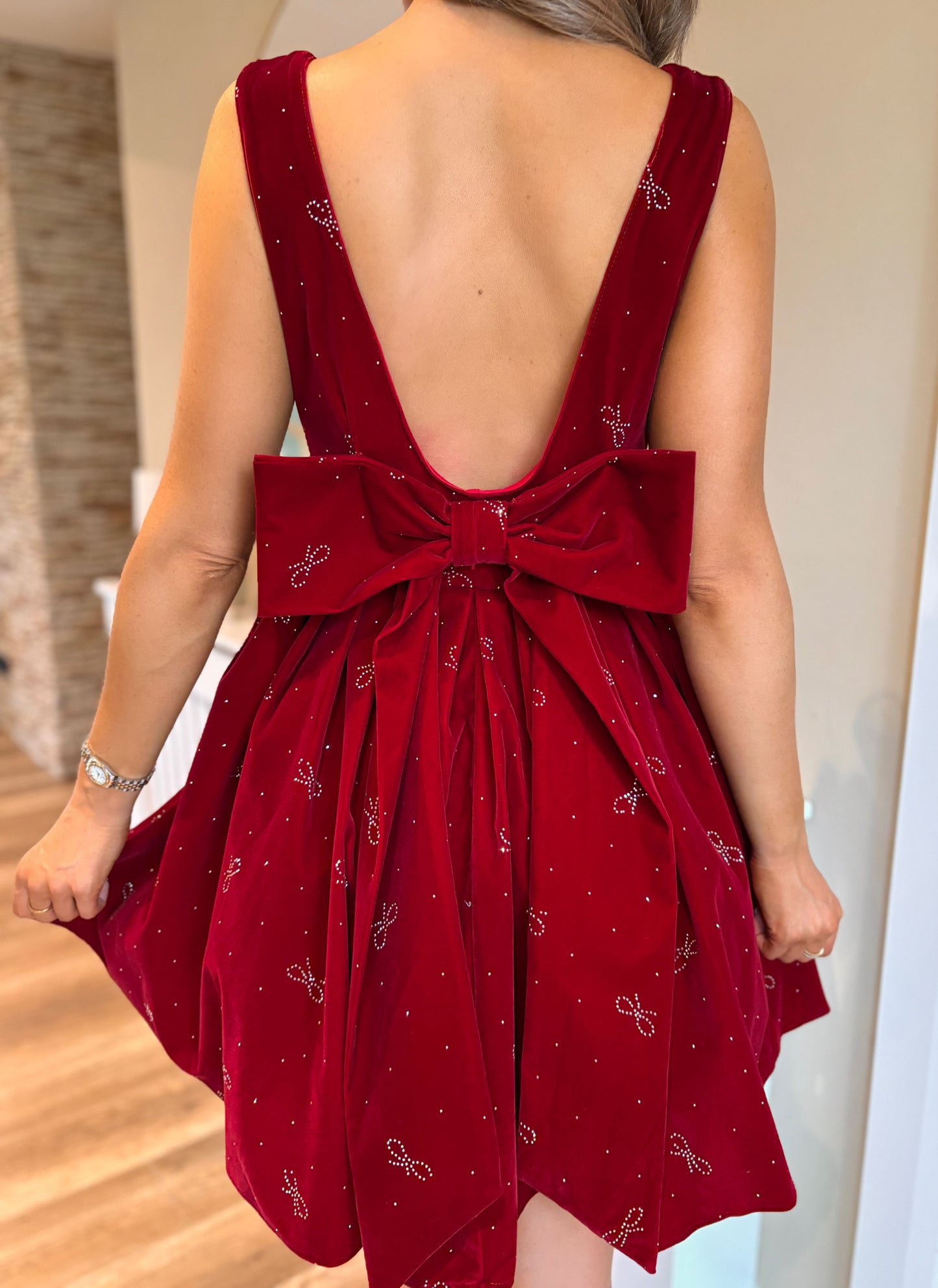 Maci Bow Dress Burgundy