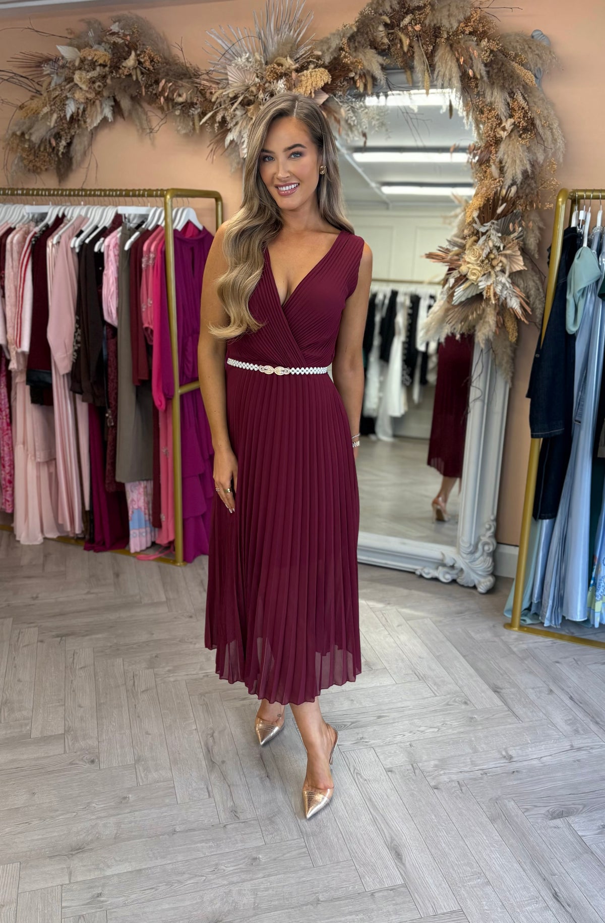 Amelia Dress Burgundy *Belt sold separately*