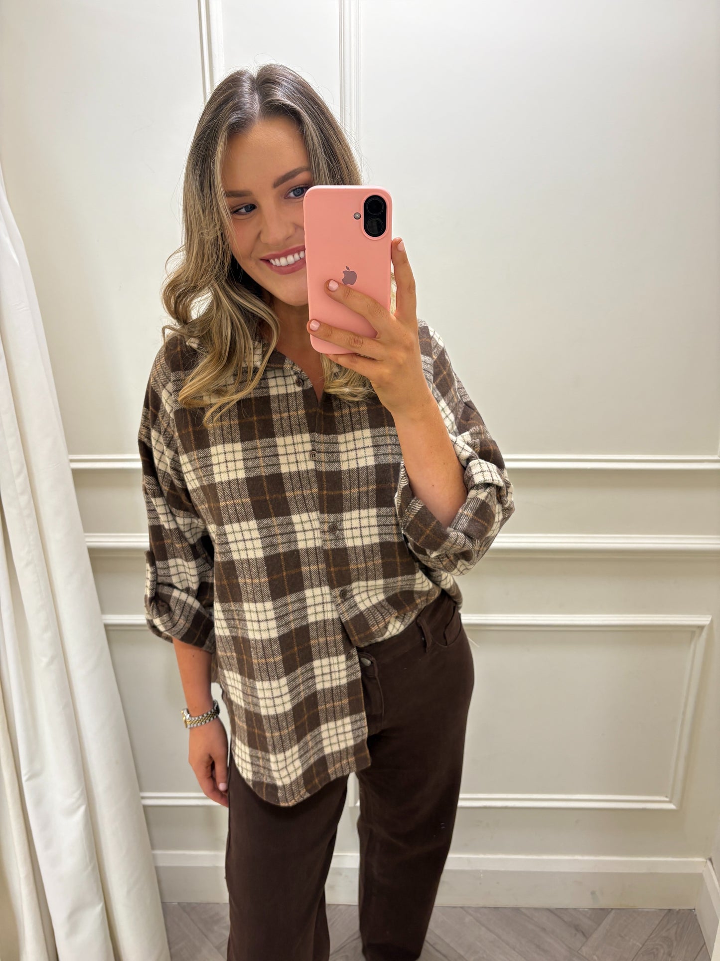 Rhea Checked Shacket Brown