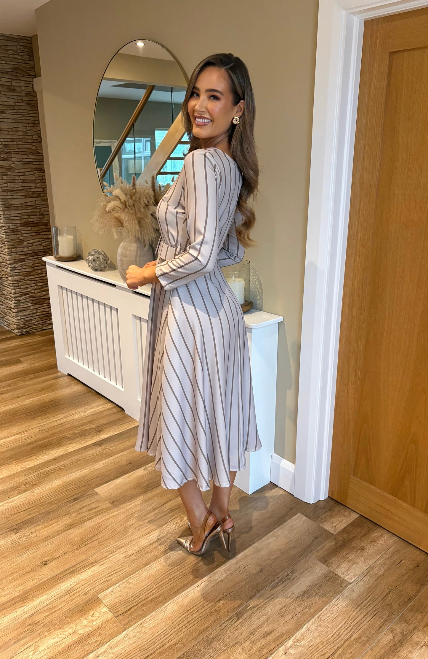 Sereena Striped Dress Beige
