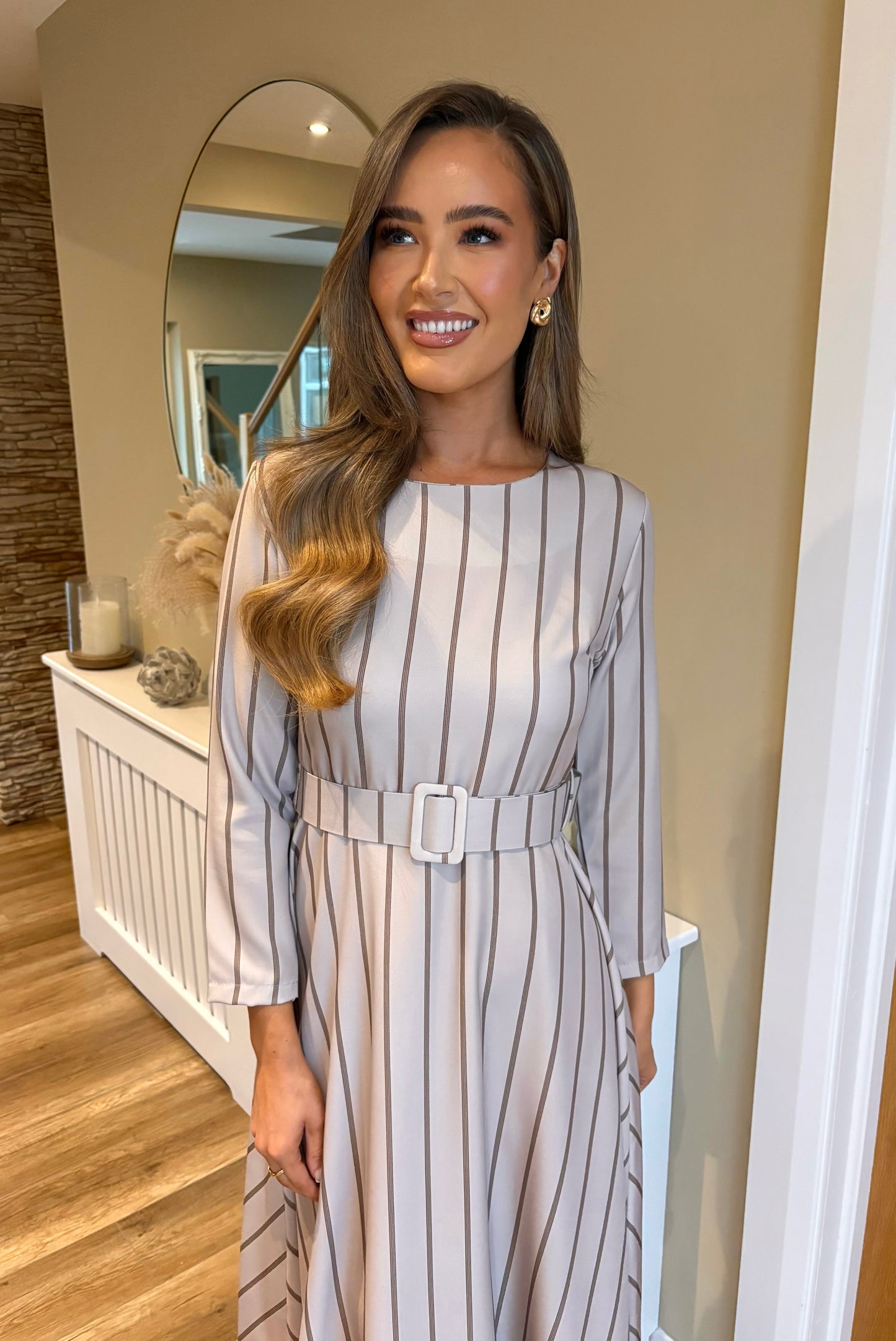 Sereena Striped Dress Beige
