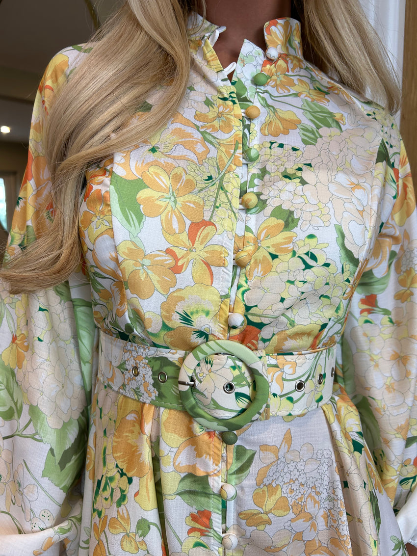 Ellen Buttoned Dress Lemon