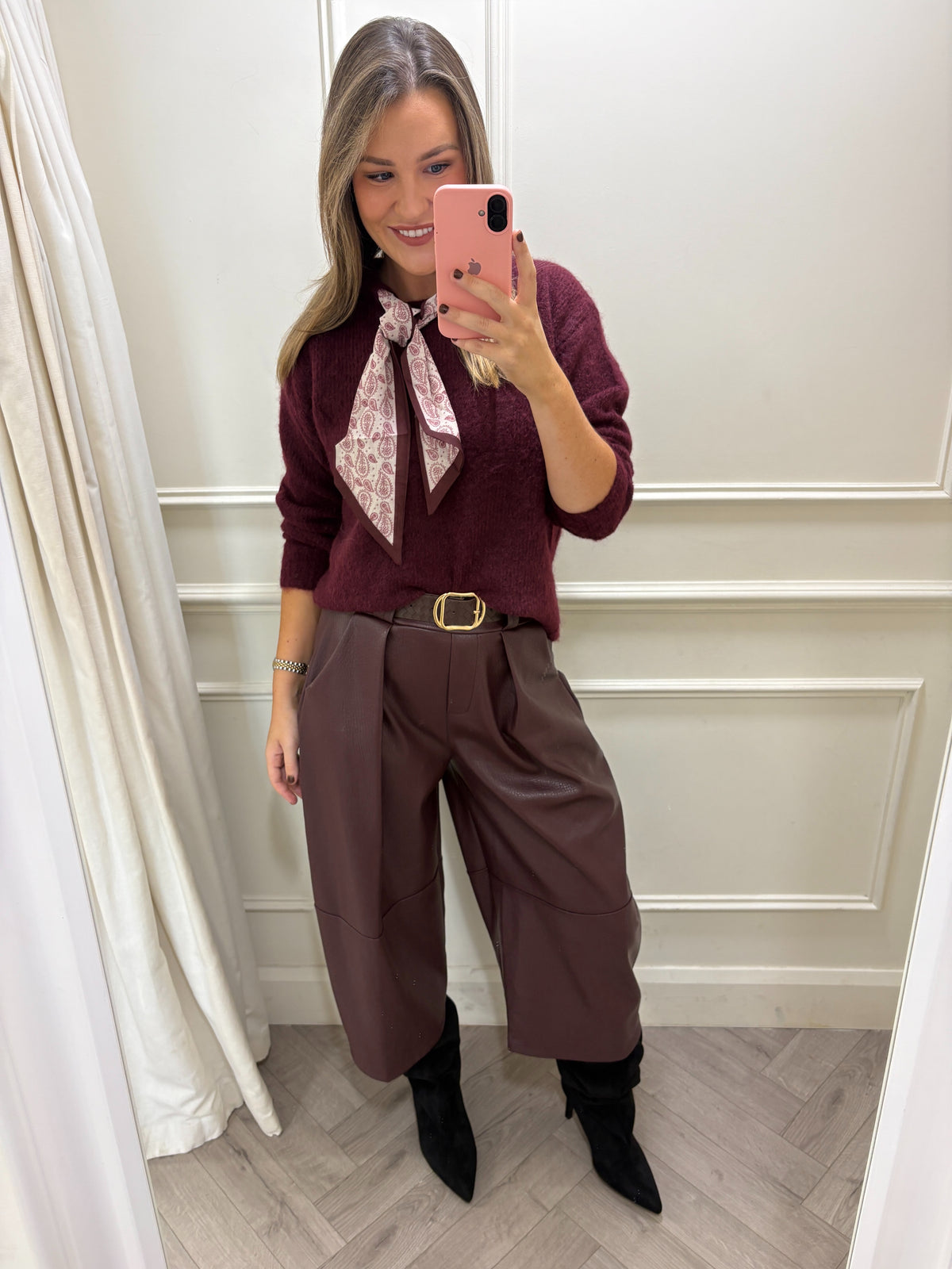 Donna Leatherette Trouser Burgundy