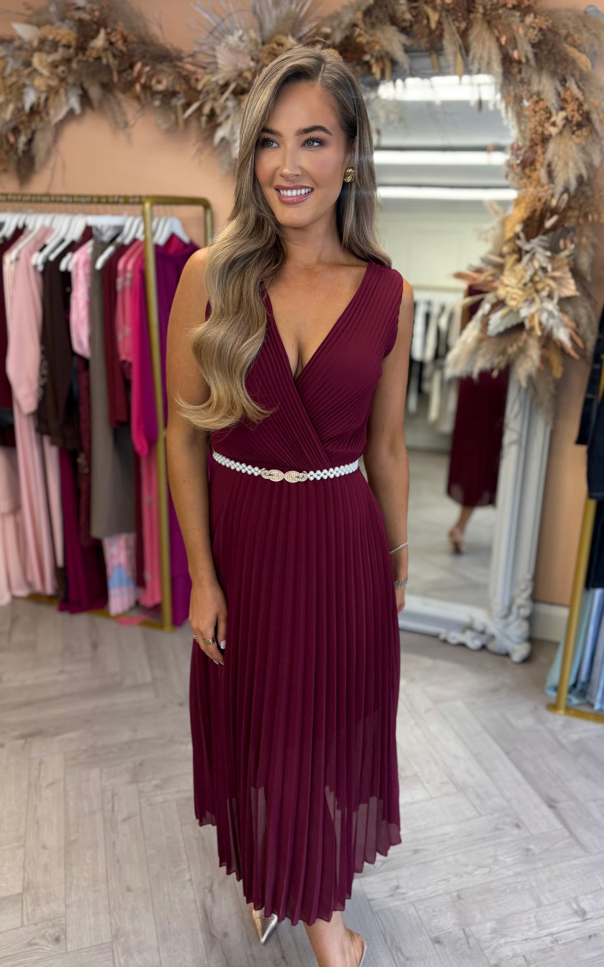 Amelia Dress Burgundy *Belt sold separately*