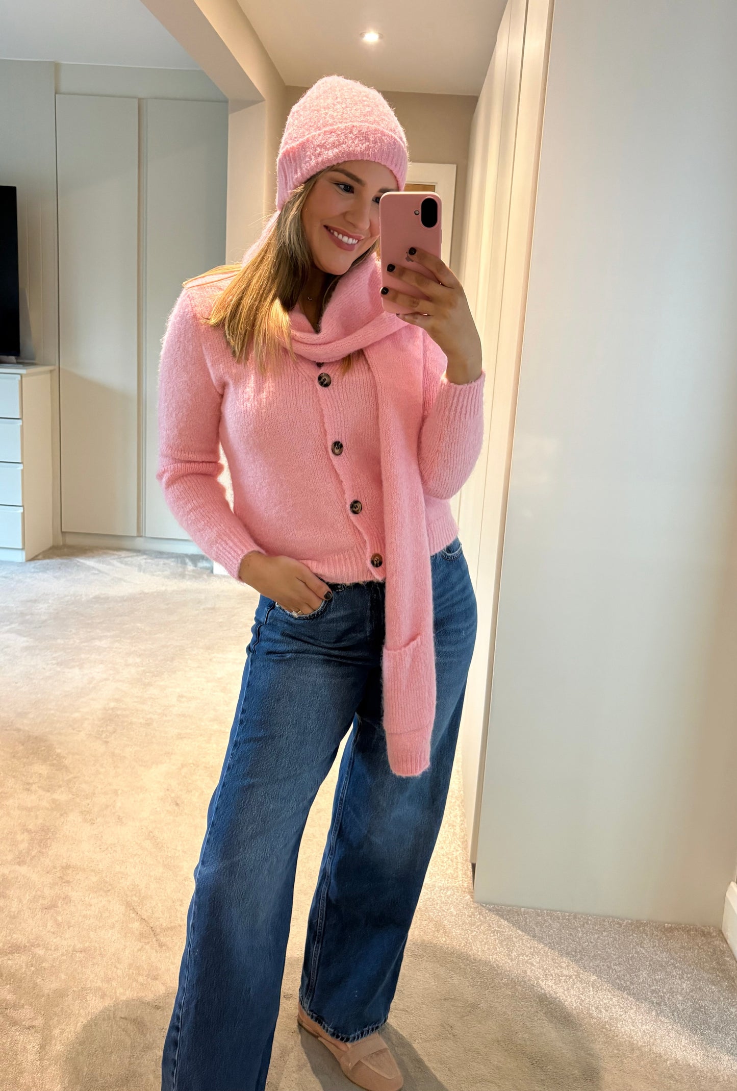 Jordan Knit, Hat & Scarf Pink