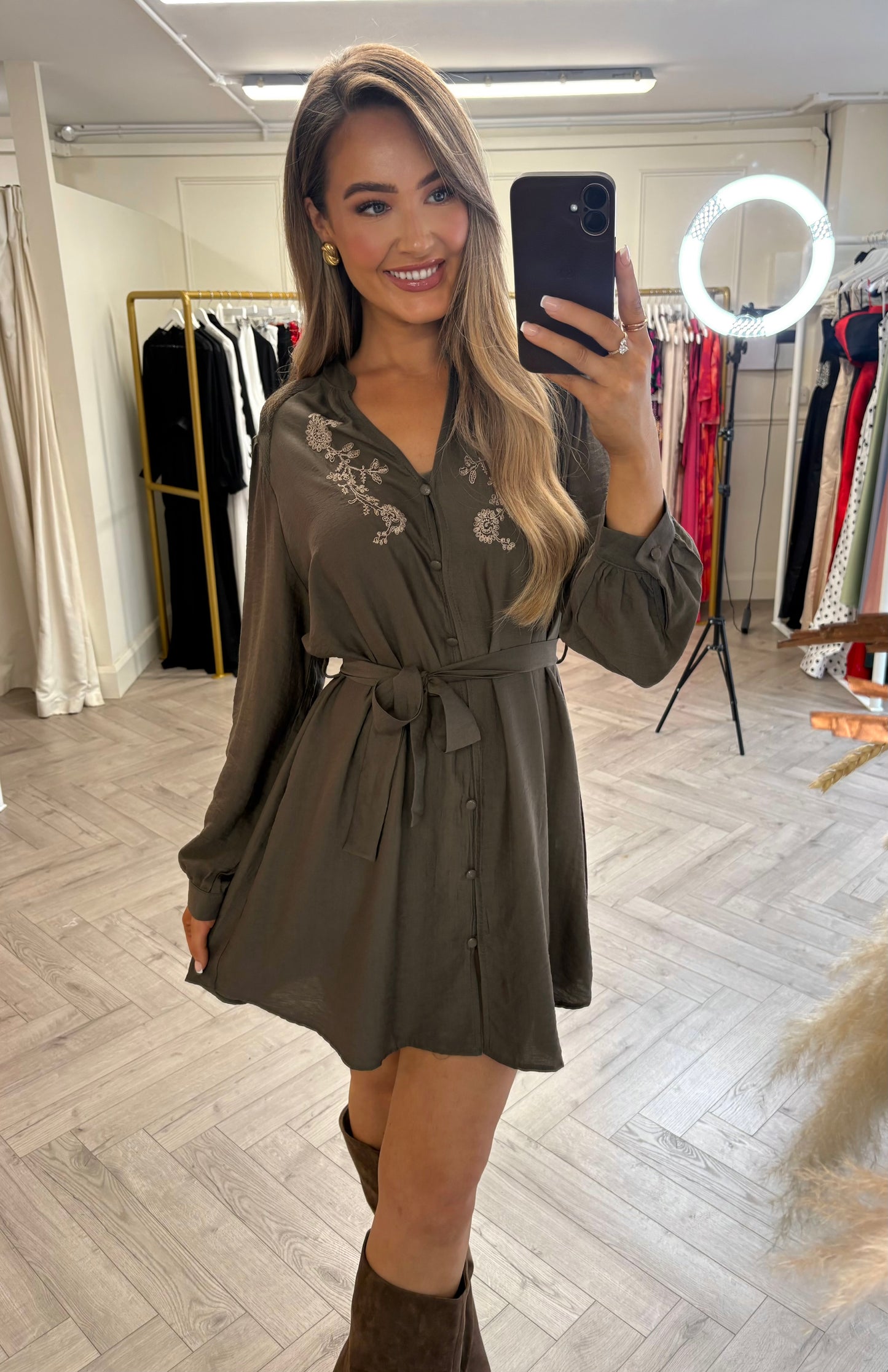 Farrah Belted Dress Khaki