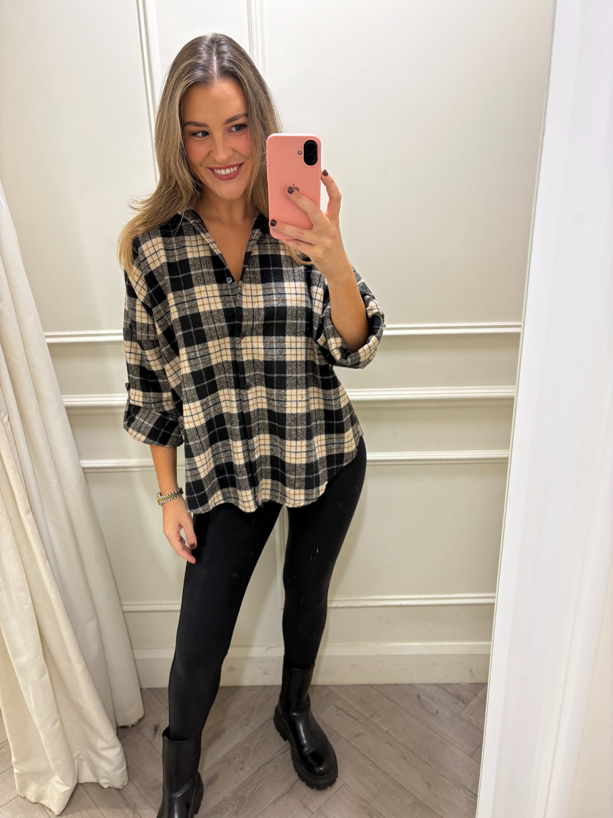 Rhea Checkered Shacket Black
