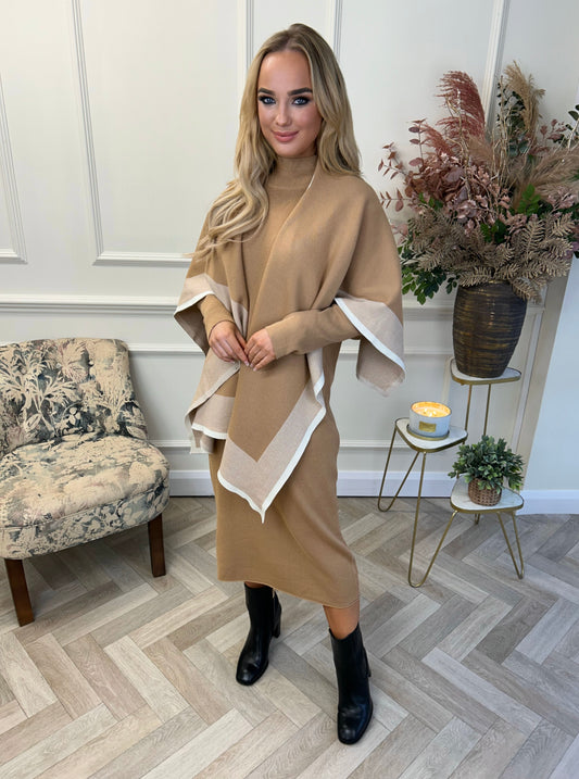 Avril Two Piece Dress and Shawl Camel