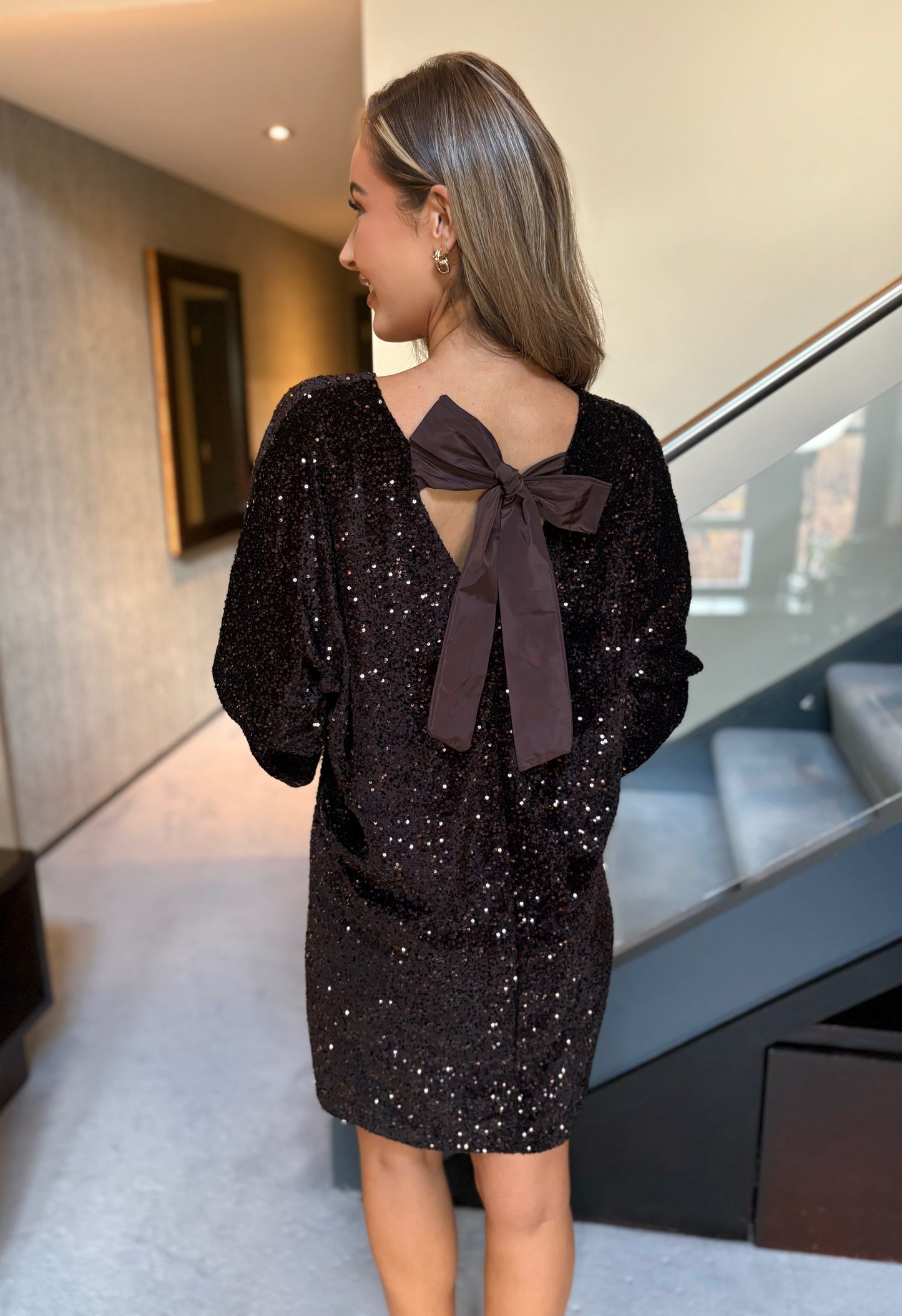 Rixo Sequin Dress Brown