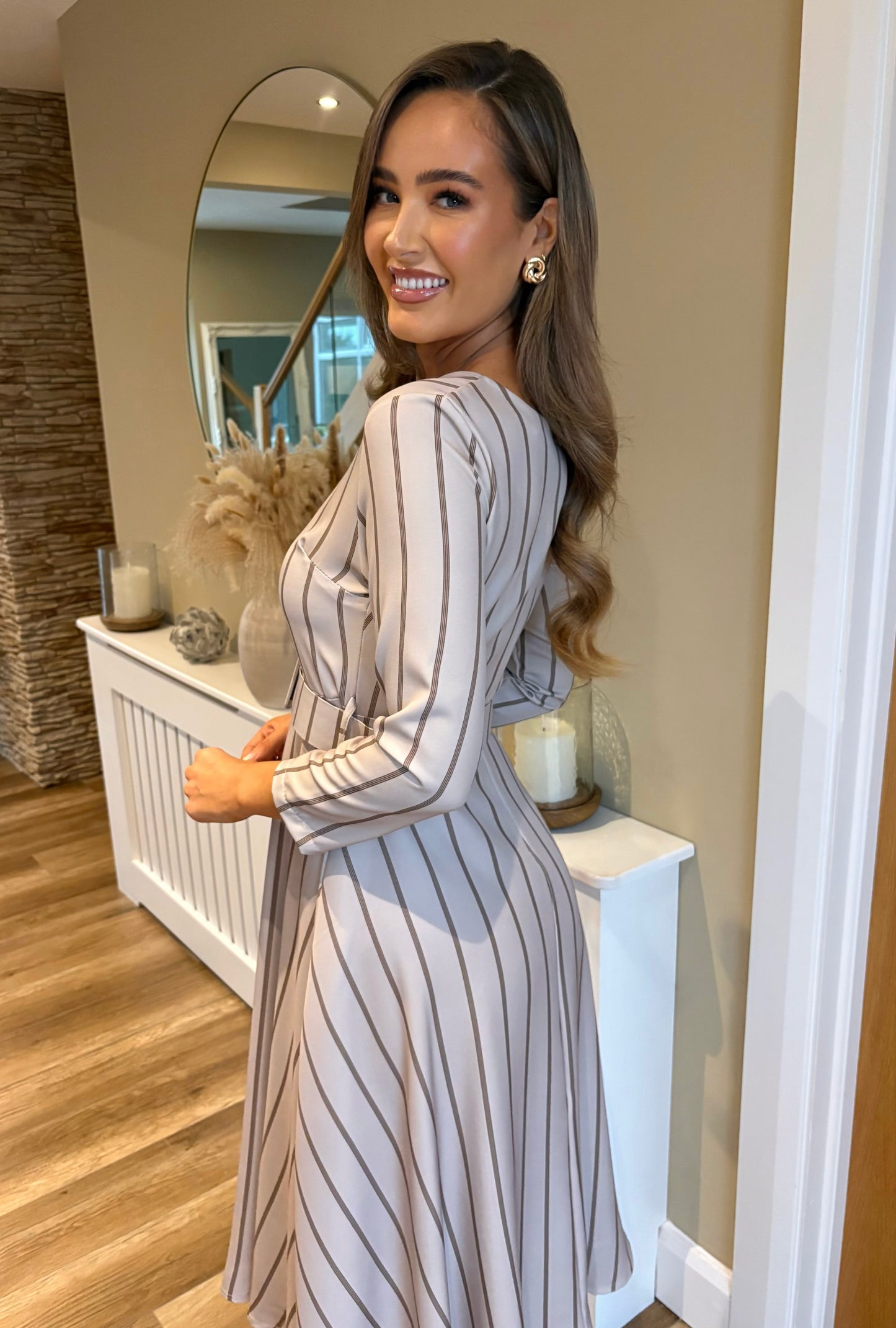 Sereena Striped Dress Beige