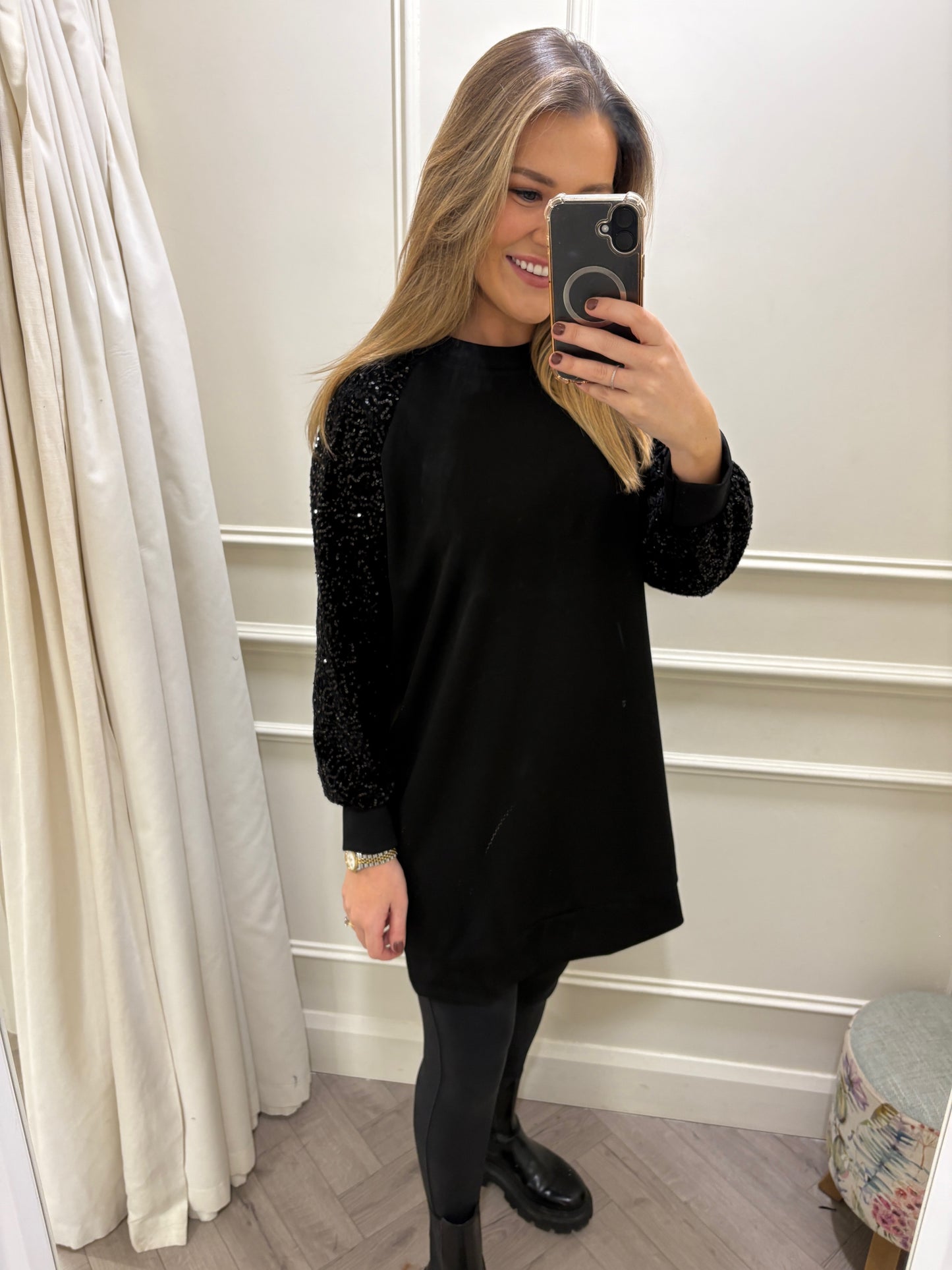Rosie Sequin Longline Jumper Black
