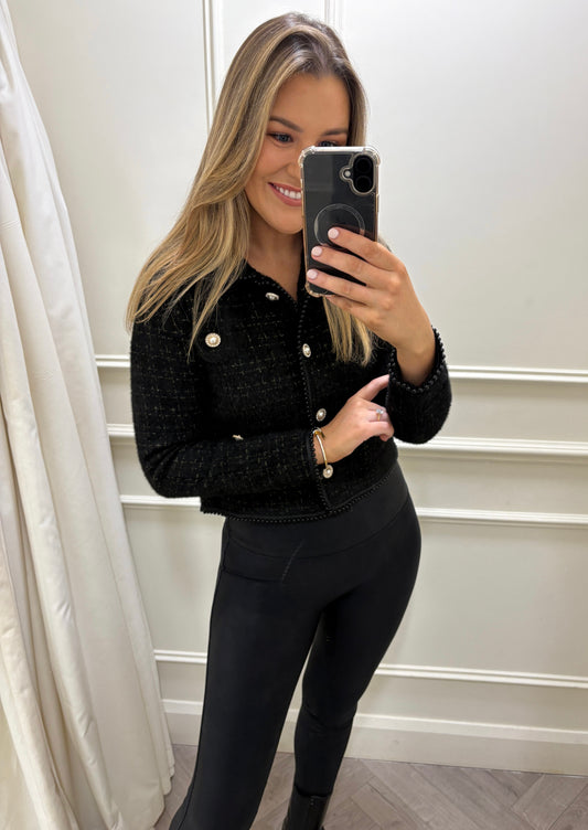 Sasha Pearl Knit Cardigan Black