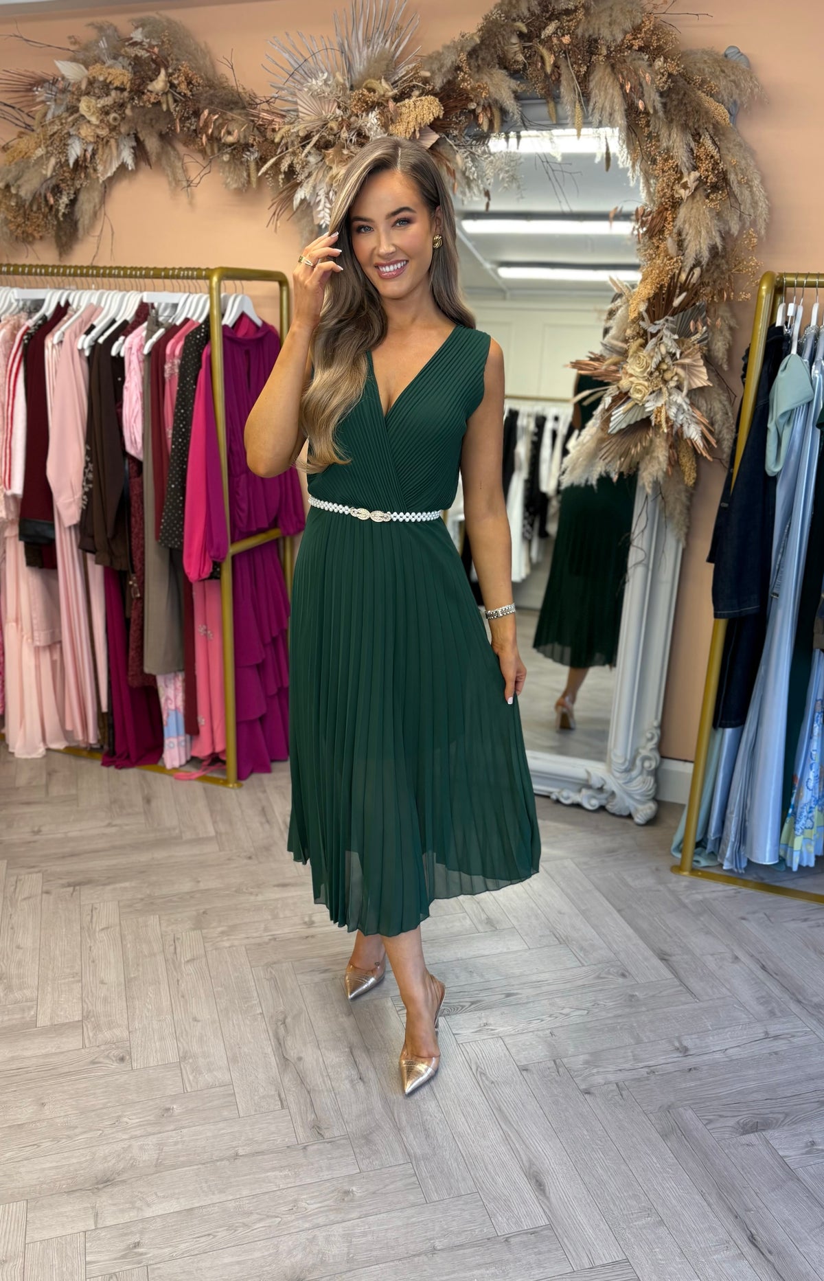 Amelia Dress Green *Belt sold separately*