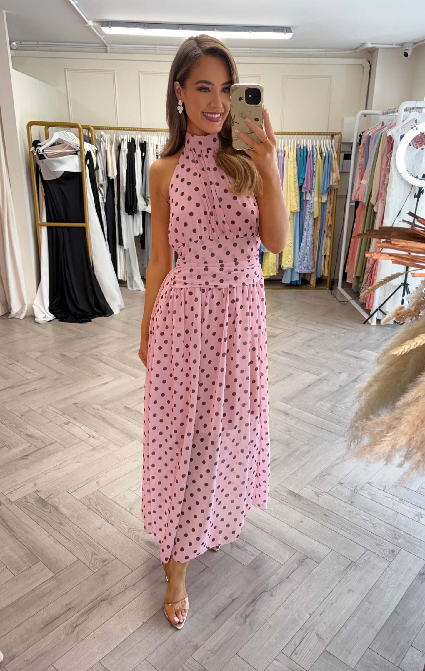 Pollie Polka Dot Dress Pink