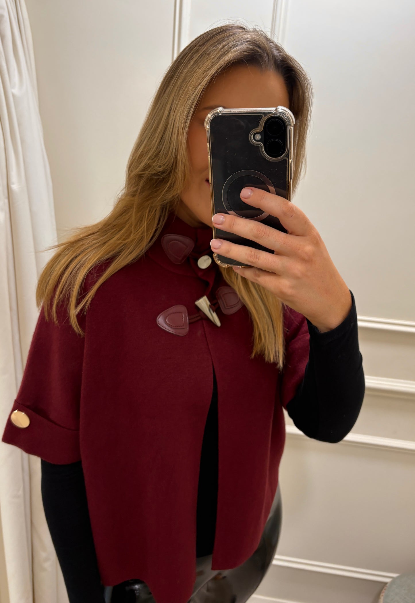 Elsie Toggle Button Cape Knit Wine